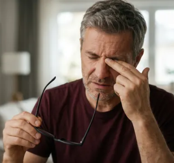 Person experiencing eye discomfort