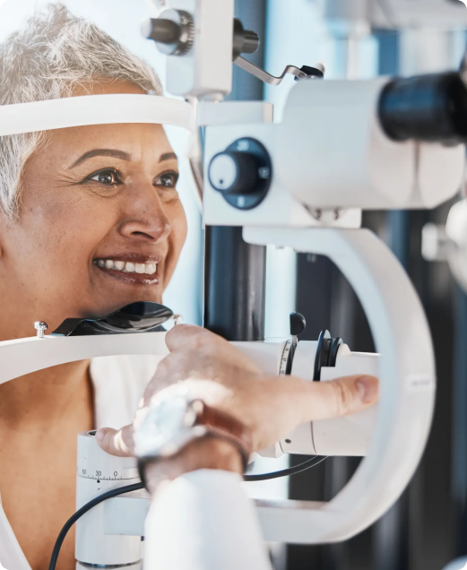 A patient completing a comprehensive eye disease examination