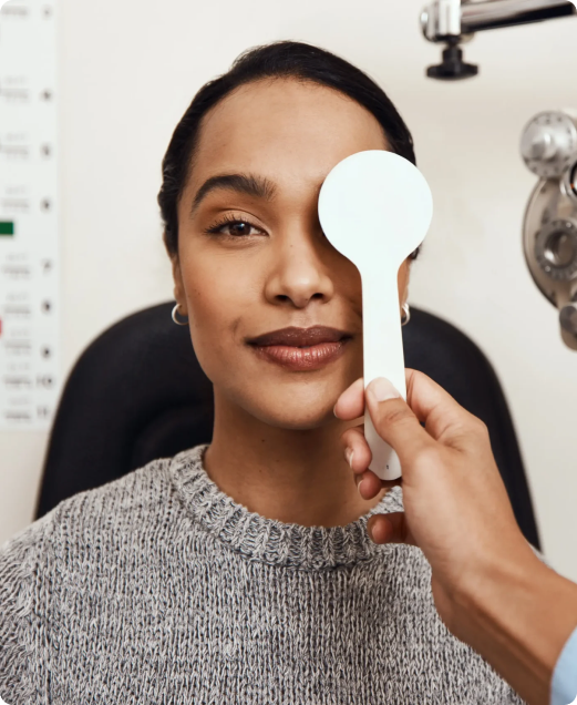 Patient completing a comprehensive eye exam